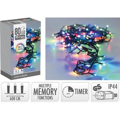Prekės „Girlianda elektrinė, 80 LED, 5,9 m, įvairiaspalvė, lauko, su laikmačiu, 8 funkcijų“ paveikslėlis