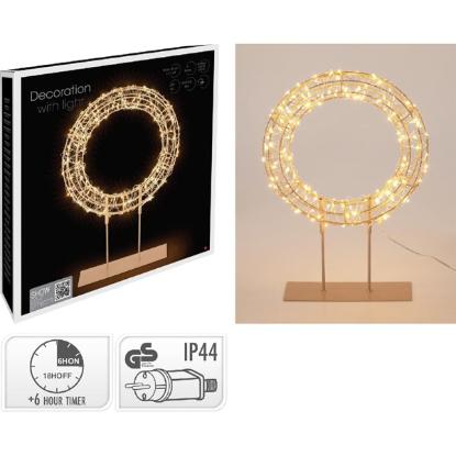 Prekės „LED žiedas ant pagrindo, 300 LED, 380 × 50 × 535 mm, šiltai balta, lauko, su laikmačiu“ paveikslėlis