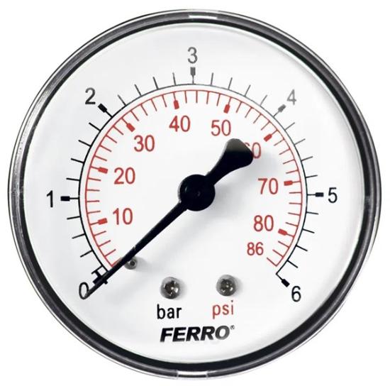 Prekės „Ašinis manometras FERRO, 0-6 bar, 63 mm, 1/4", M6306A“ paveikslėlis