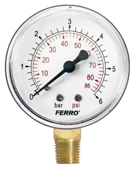 Prekės „Radialinis manometras FERRO, 0-6 bar, 63 mm, 1/4", M6306R“ paveikslėlis