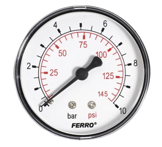 Prekės „Ašinis manometras FERRO, 10 barų, 63 mm, 1/4", M6310A“ paveikslėlis