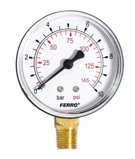 Prekės „Radialinis manometras FERRO, 10 barų, 63 mm, 1/4", M6310R“ paveikslėlis