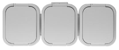Prekės „Trigubas, vandeniui atsparus lizdas su dangteliu, , s/m, 3p+Z, 16A, 250V, SCHUKO IP54“ paveikslėlis