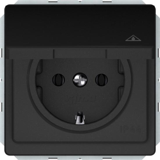 Prekės „Rozetė b\r su įžeminimu ir dangteliu RP16-003-02 ST150V juoda mat.“ paveikslėlis