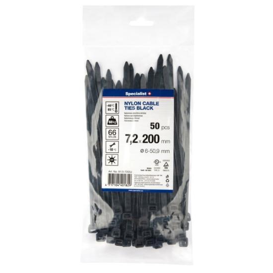 Prekės „Dirželis nailon. juodas 7,2x200mm,50vnt“ paveikslėlis