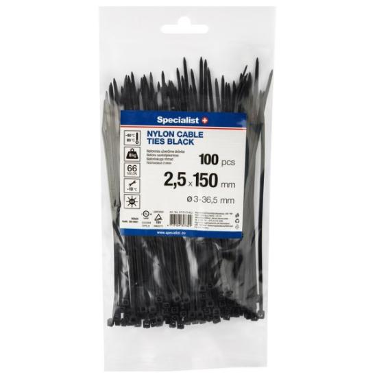 Prekės „Dirželis nailon. juodas 2,5x150mm,100vnt“ paveikslėlis