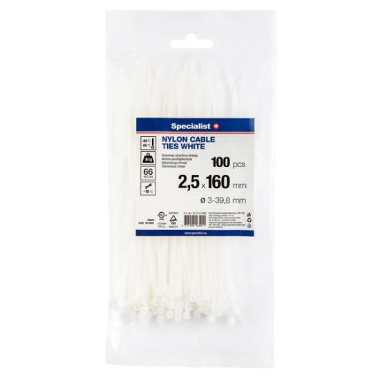 Prekės „Dirželis nailon. baltas 2,5x160mm,100vnt“ paveikslėlis