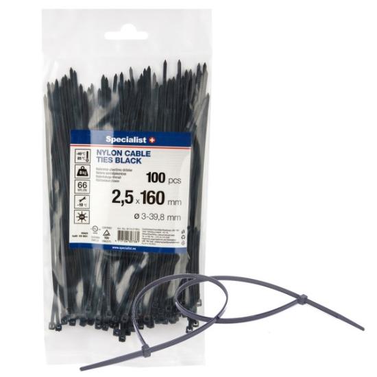 Prekės „Dirželis nailon. juodas 2,5x160mm,100vnt“ paveikslėlis