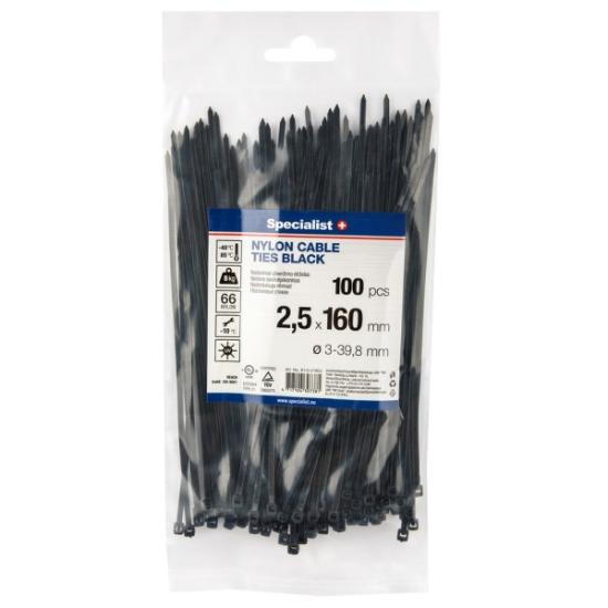 Prekės „Dirželis nailon. juodas 2,5x160mm,100vnt“ paveikslėlis