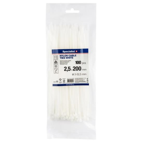 Prekės „Dirželis nailon. baltas 2,5x200mm,100vnt“ paveikslėlis