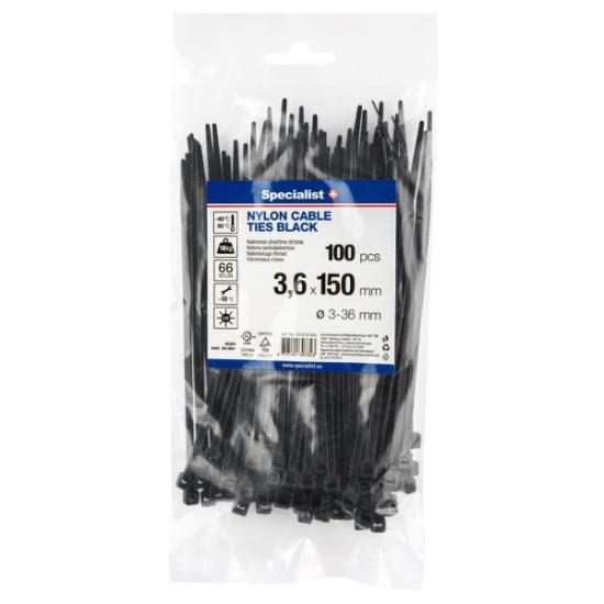 Prekės „Dirželis nailon. juodas 3,6x150mm,100vnt“ paveikslėlis