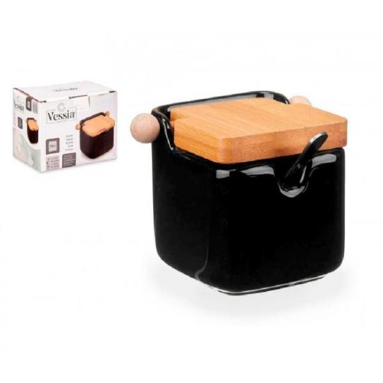 Prekės „Druskinė keram. mediniu dangt. s/š 190ml BLACK“ paveikslėlis