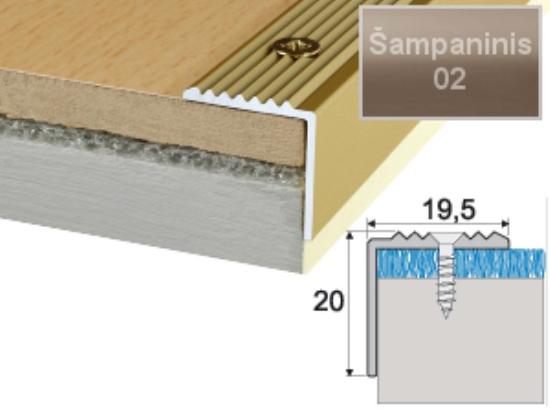 Prekės „Profilis laiptams A30 šampano spalvos imitacija 20 x 19,5 mm 2,7 m A30-02-270“ paveikslėlis