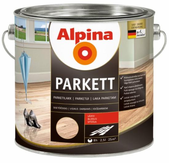 Prekės „Lakas parketui medinėms grindims blizgus Alpina parkettlack Glanzend 5 l“ paveikslėlis