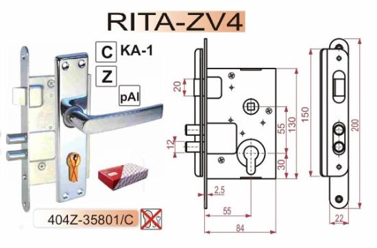Prekės „Spyna durų įleidžiama 55/55 mm cinkuota su rankena be cilindro RITA 404Z-35801/C“ paveikslėlis