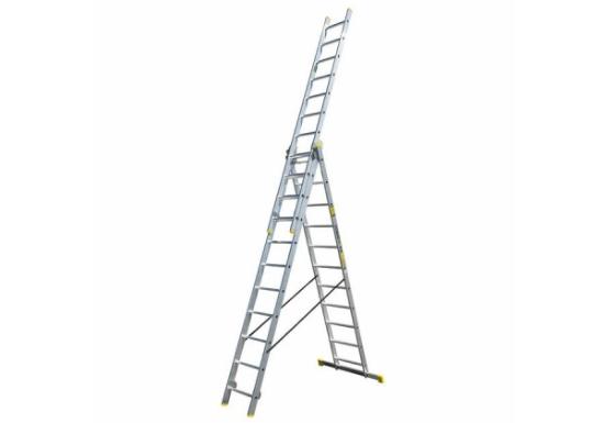Prekės „Kopėčios aliuminės universalios 3 dalių 11 pakopų 2,95 x 6,33 m Bayersystem BS-DW 3x11
“ paveikslėlis