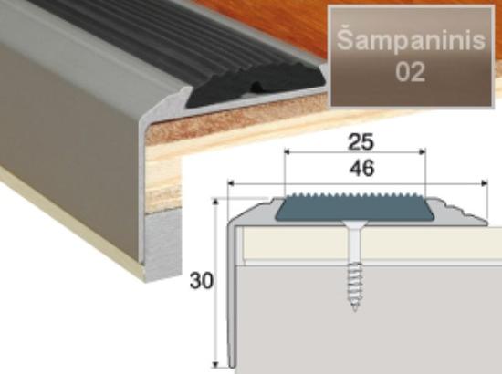 Prekės „Profilis laiptams A38 šampano spalvos imitacija su juoda guma 46 x 30 mm 1,8 m A38-02-180“ paveikslėlis