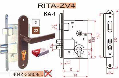 Prekės „Spyna durų įleidžiama 55/55 mm ruda su rankena be cilindro RITA 404Z-35809/22“ paveikslėlis